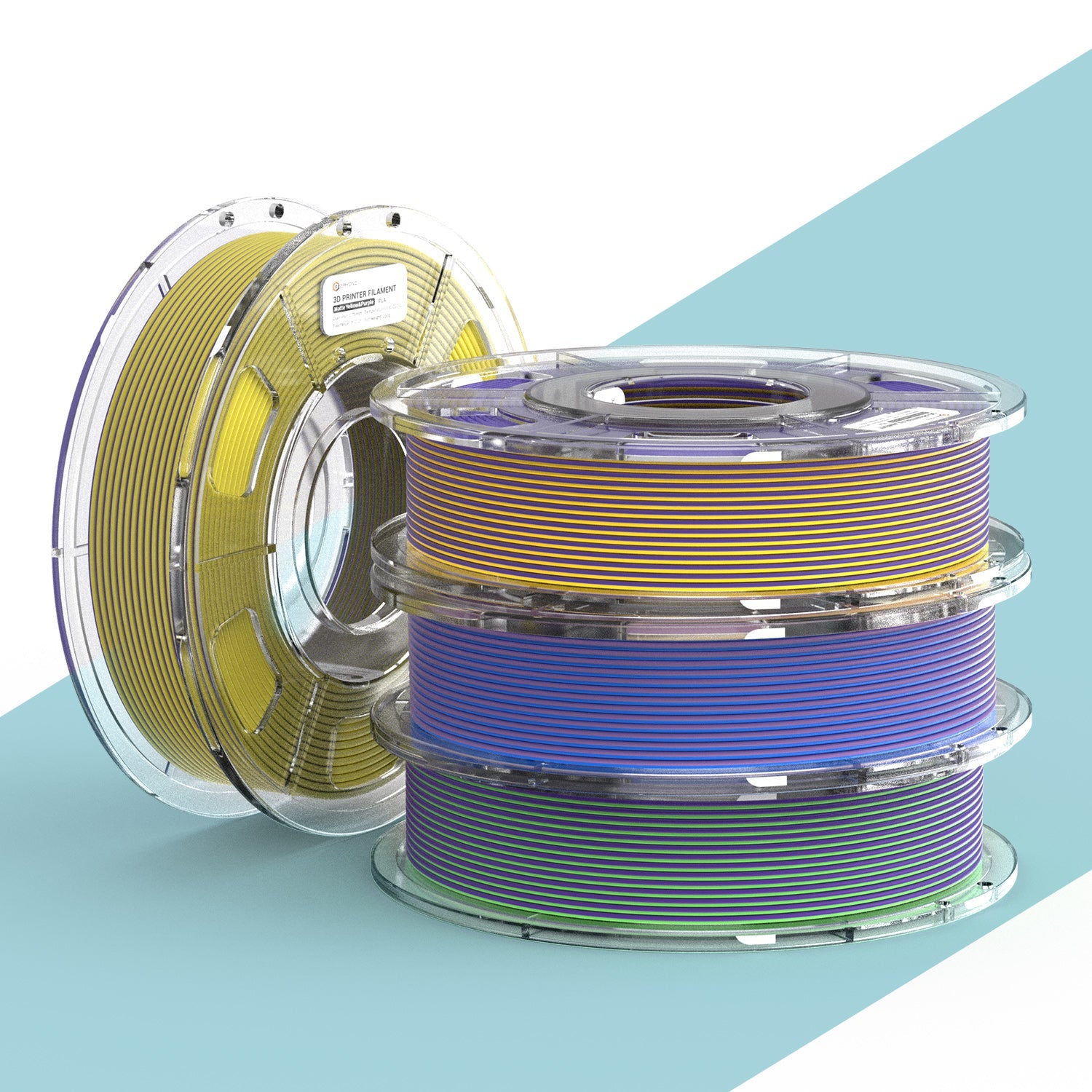 ERYONE 4ROTOLI/250g (totale 1KG/2.2LBS) Filamento PLA opaco a doppio colore da 1,75 mm, precisione +/- 0,03 mm (giallo/viola; blu&giallo; blu/viola; verde/viola)