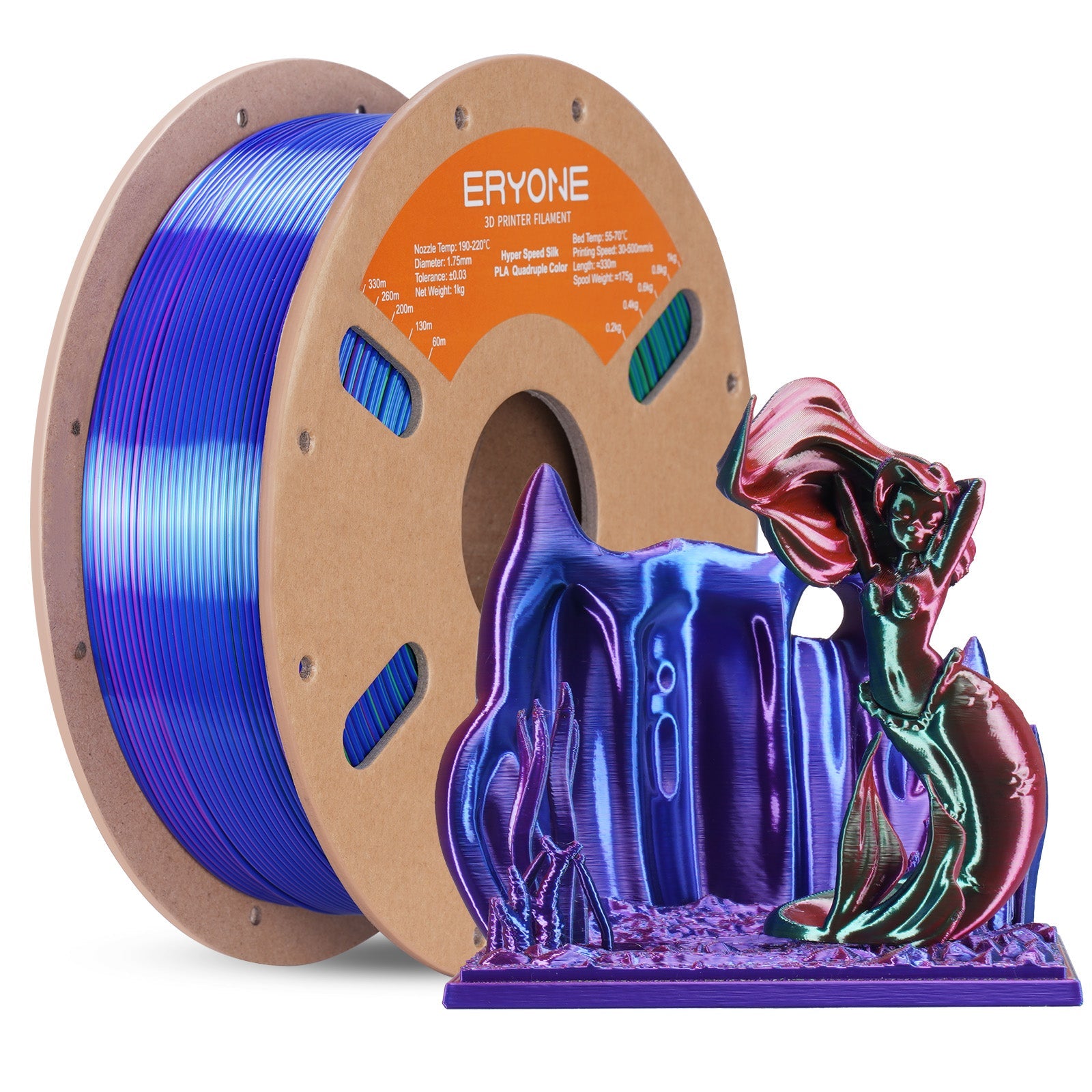 ERYONE High speed Four colors Silk PLA Filament for 3D Printers,1kg (2.2LBS)/Spool 1.75mm,Accuracy +/- 0.03 mm