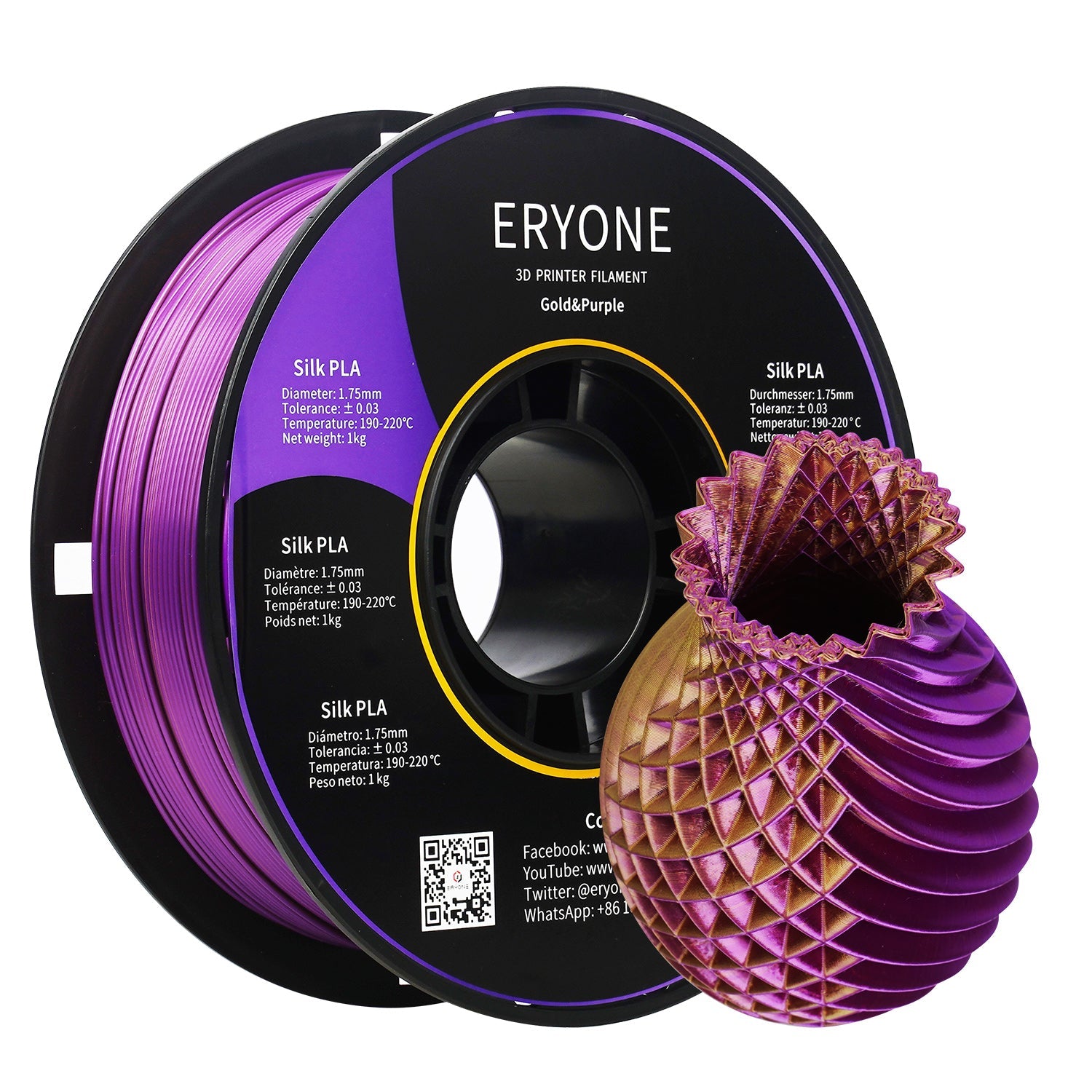 ERYONE 1kg (2,2LBS)/Spool 1,75mm seta a doppio colore PLA filamento per stampanti 3D, precisione +/- 0,03 mm