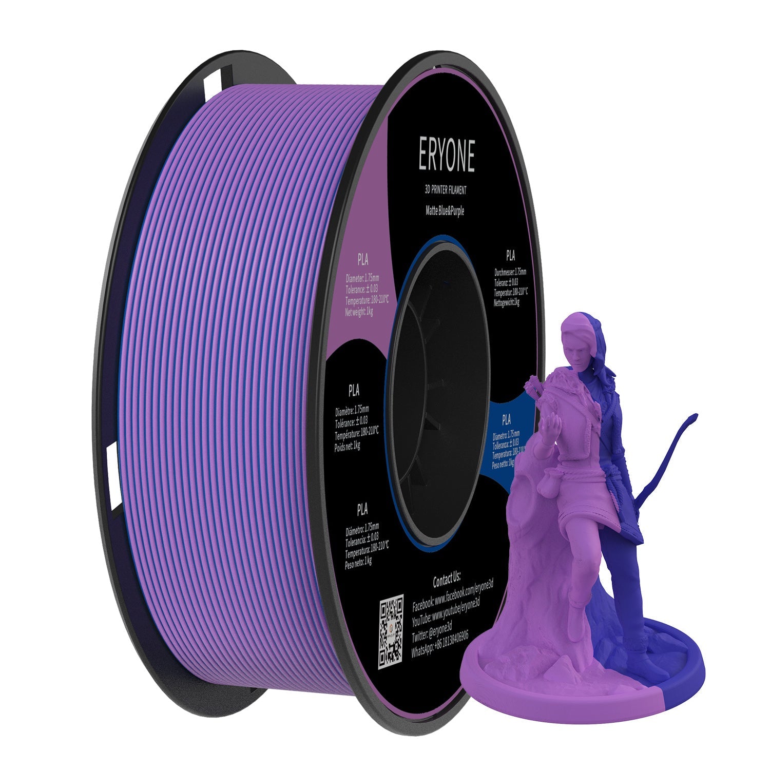 ERYONE 1kg (2.2LBS)/Spool 1.75mm Matte Dual-Color PLA Filament per stampanti 3D, precisione +/- 0.03 mm