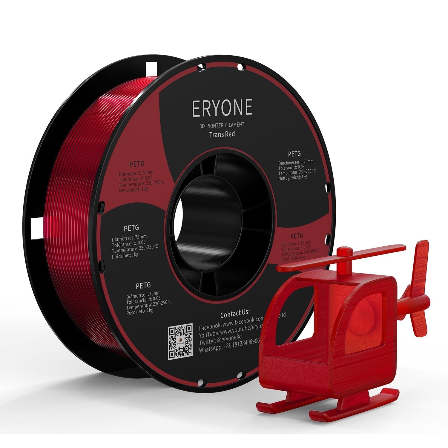 Filamento PETG ERYONE, filamento da 1,75 mm ±0,03 mm per stampante 3D, 1 kg (2,2 libbre) / bobina