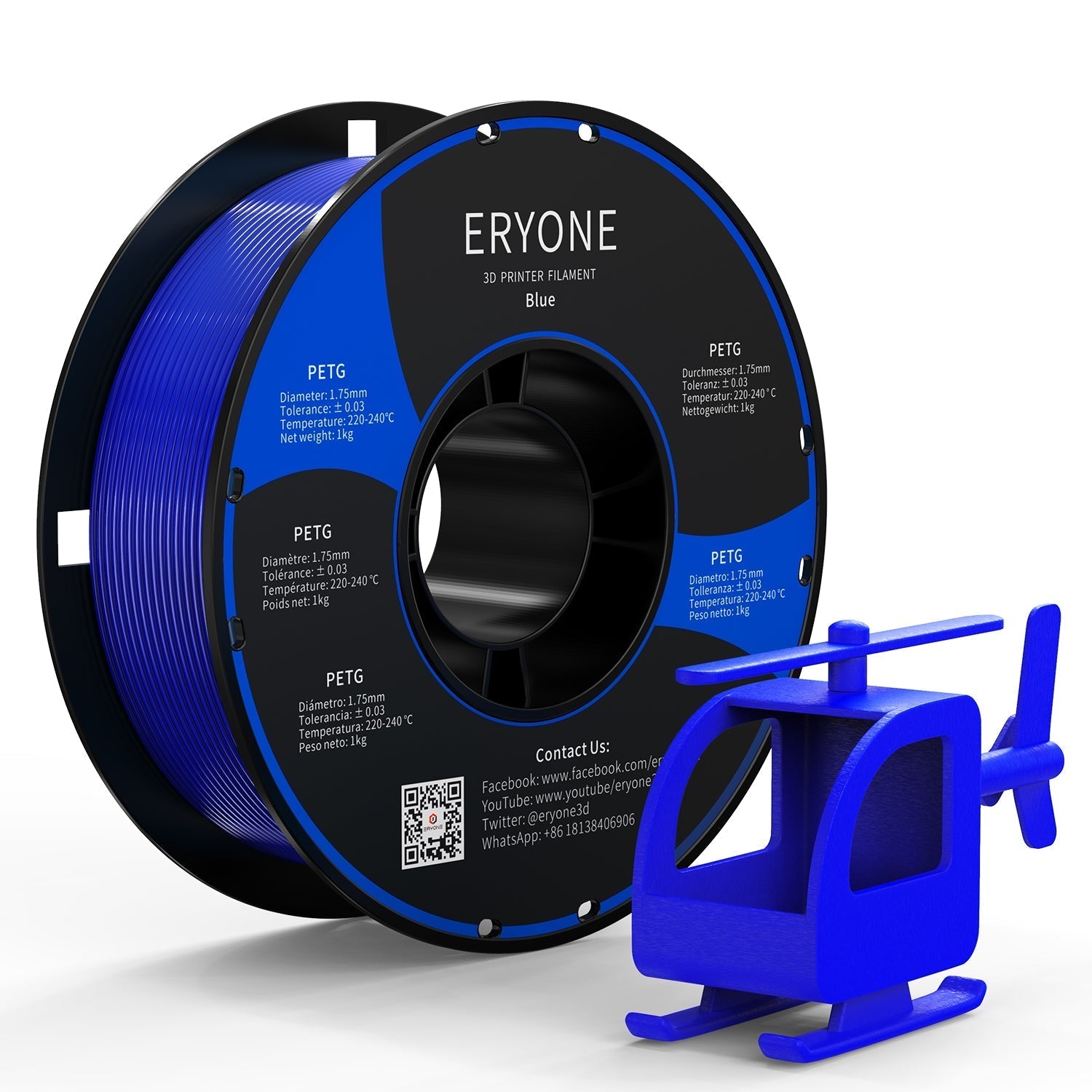 Filamento PETG ERYONE, filamento da 1,75 mm ±0,03 mm per stampante 3D, 1 kg (2,2 libbre) / bobina