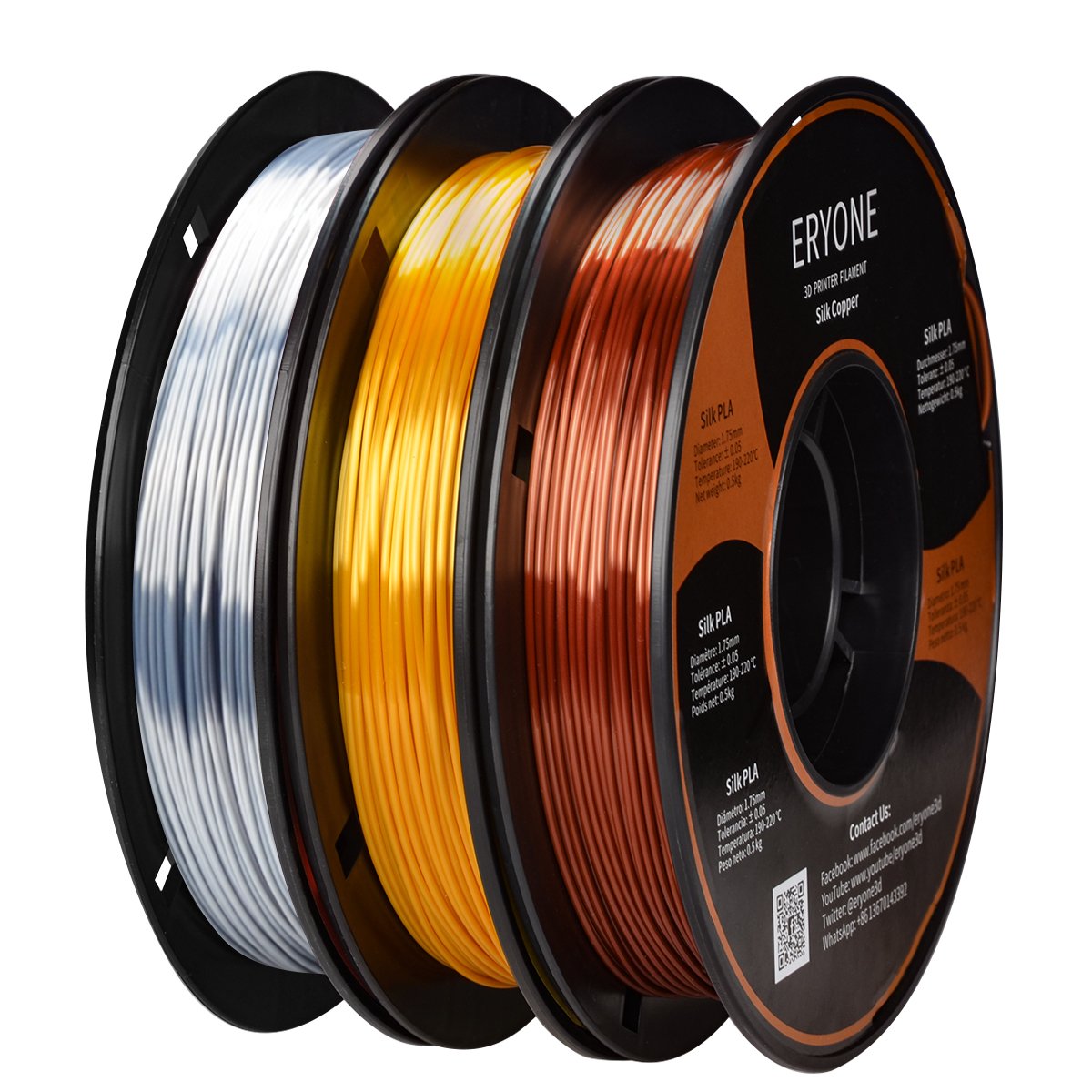 ERYONE 3 bobine da 1,5 kg di mini filamento PLA arcobaleno di seta da 1,75 mm per stampante FDM 3D